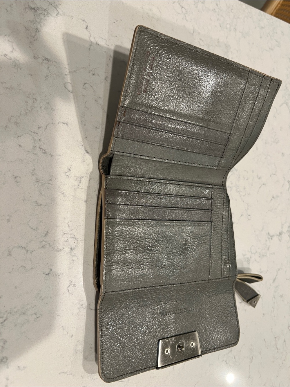 Vintage Gray Leather Fold-Over Wallet with Silver Hardware - Gray - Picture 3 of 7
